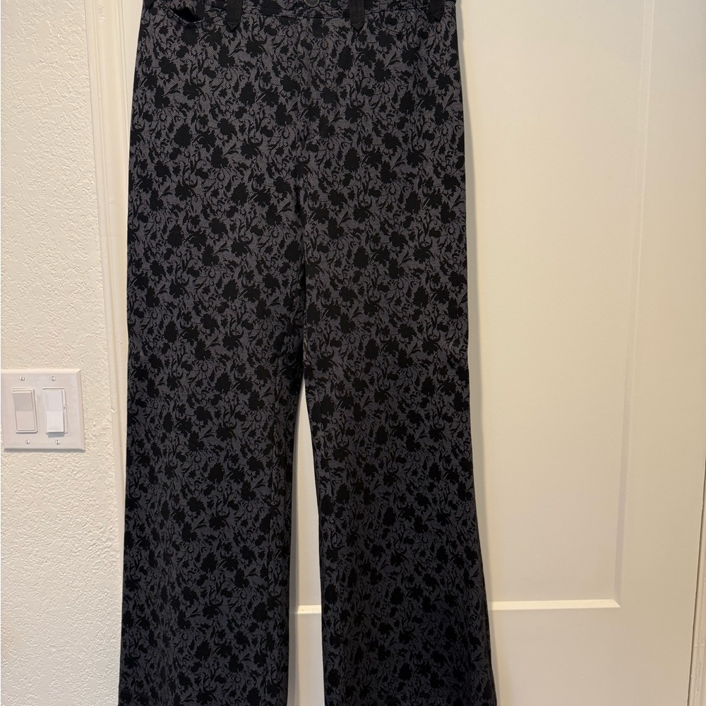 Anthropologie Black Floral Wide Leg Pants